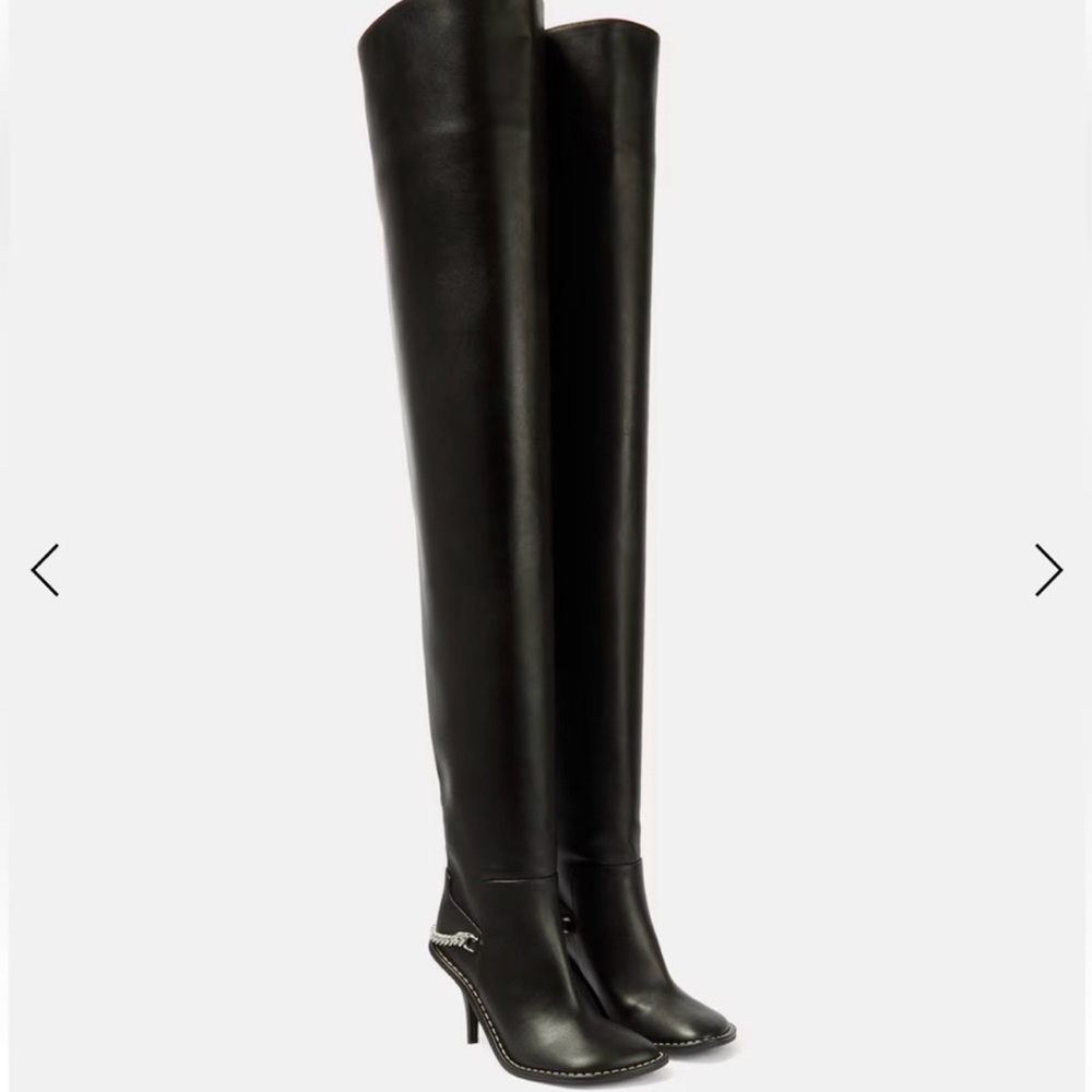 Over-the-Knee Black Leather Stiletto Boots